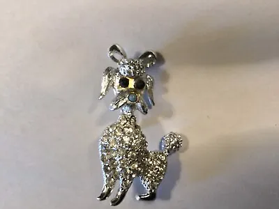 Vintage French Poodle Silver Enamel With Rhinestones Brooch • $15