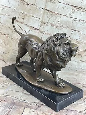 Genuine Bronze Metal Statue Marble Base Male Lion Jungle King - SCULPTURE Statue • $281.40