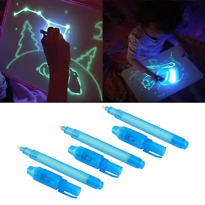 3Pcs Invisible Ink Pen With UV Black Light Magic Spy Marker Pens For Writing • £6.14