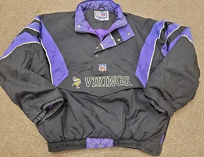 Vintage STARTER Pro Line MINNESOTA VIKINGS Hooded Pullover JACKET Coat Size LG • $49.99