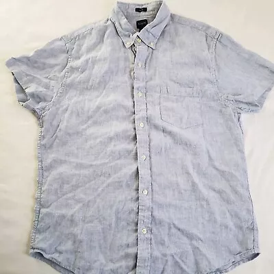 J Crew Chambray Button Up Mens L Short Sleeve Cotton Slim Fit Light Wash • $17.95