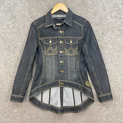 Charlie Brown Jacket Womens 8 Dark Blue Denim Cotton Button 4201 • $39.96