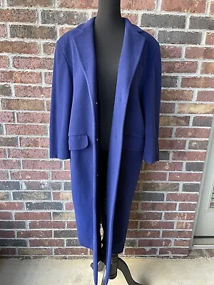 Womens Vintage United Colors Of Benetton Wool Trench Coat - Blue - Size 42 • $30