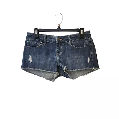 I Love H81 Blue Jean Shorts Y2k Style Size 25 Super Low Rise Raw Hem • $19.99