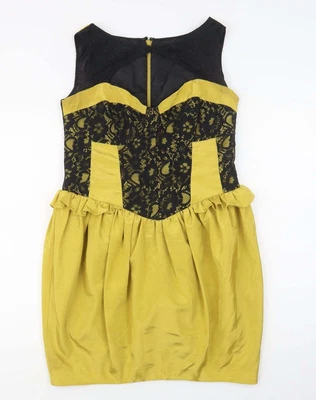 £8 • Buy Dorothy Perkins Womens Yellow Polyester Shift Size 12 Round Neck Zip - Lace Deta
