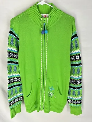 QUACKER FACTORY Embroidered Christmas Full Zip Sweater Jacket Green XL NEW NWT • $28.30