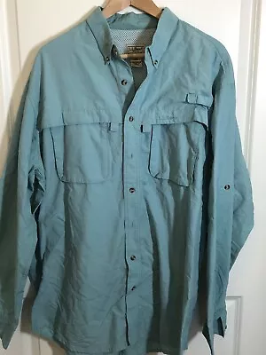 LL Bean Shirt Mens L Tall Teal Vented Fishing Shirt Outdoors Hike Fish Camp • $19.53