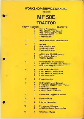 Massey Ferguson Mf50e Tractor Loader Backhoe Digger Mf 50e Workshop Manual • £48.50