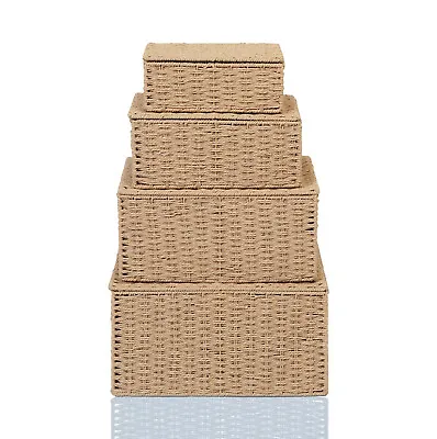 £29.99 • Buy Storage Hamper Basket Boxes Paper Rope Set Of 4 Natural Colour