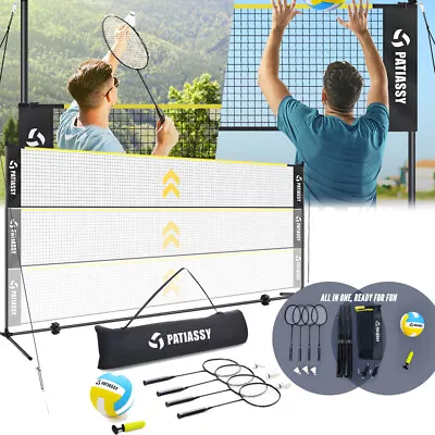 5.1-7.4ft Adjustable Outdoor Volleyball Badminton Net Set W/Adjustable Poles Bag • $98.36