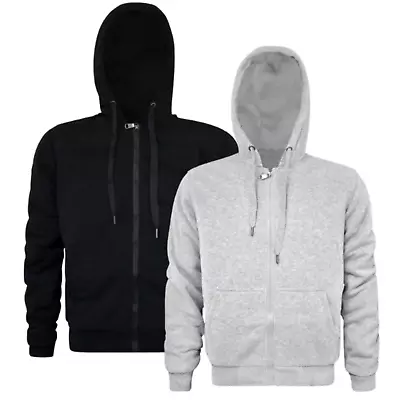 Men's Plain Full Zip Hoodie Lined With Faux Fur Mens Winter Top Hoddie (680) • £20.23