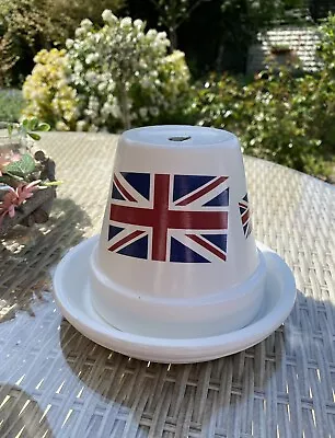 Union Jack Flag Flower Pot Ashtray Coronation Terracotta Pot 15cm Red White Blue • £15.99