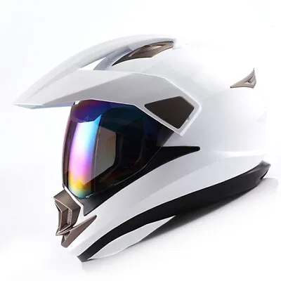 Dual Sport Motorcycle Motocross MX ATV Dirt Bike Full Face Helmet Glossy White • $74.95