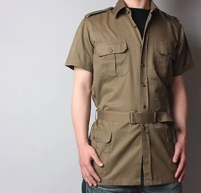 £18.40 • Buy New Vintage 1980s Italian Army Safari Shirt Khaki Military Jacket Brown Belt