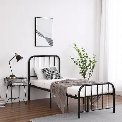 Clearance 3Ft Single Bed Frame With High Headboard Thick Stable Black Metal • £49.99