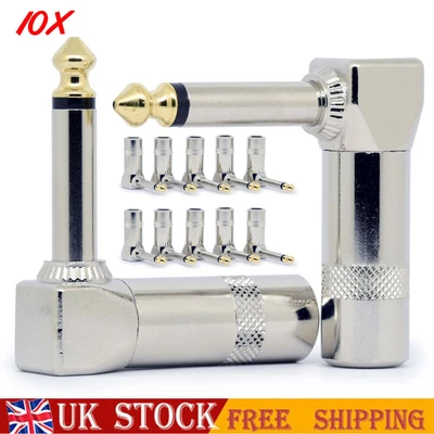 £9.38 • Buy 10PCS 90 Degree Right Angle 6.35mm 1/4  Mono Jack Plugs Audio Adapter Connectors