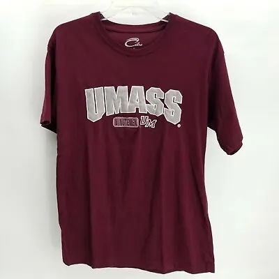 UMass Minutemen T Shirt Mens Size Medium M Puffy Embroidery Burgundy Gray Tee MA • $19.97