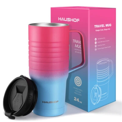 $24.99 • Buy HAUSHOF 24 Oz Travel Mug Stainless Steel Vacuum Insulated W/Handle Leakproof Lid