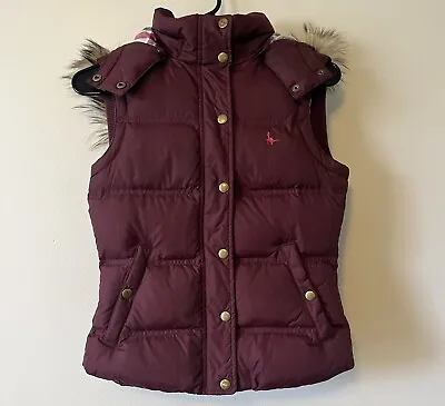 Jack Wills Women's Burgundy  Down Puffer Vest W/ Removable Faux Fur Hood US Sz 0 • £43.42