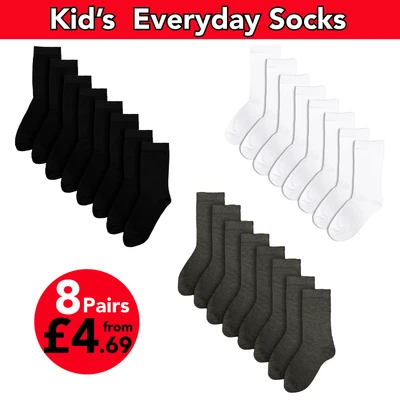 £4.99 • Buy Boys Girls 8 Pairs Ankle Socks Unisex Black School Childrens Cotton Rich Socks