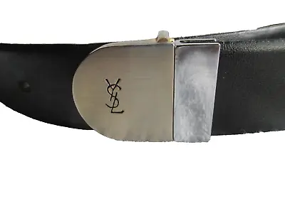 YSL Yves Saint Laurent Men's Brown Sz 32 Belt W/Silver & Gold Buckle VintageWorn • $32.99