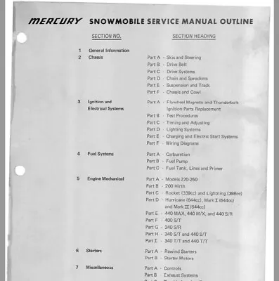 Merc Vintage Snowmobile Service Manual Sno Twister Hurricane Rocket Lightning • $29.88