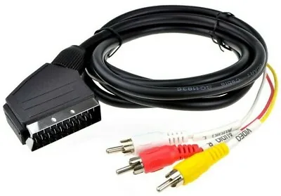 2m Scart Plug To 3 X Rca Phono  In/out Av Cable Bidirectional Audio Video Lead • £3.99