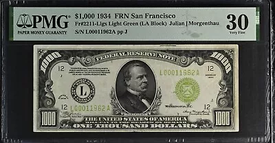 1934 $1000 Federal Reserve Note Bill FRN FR-2211- Certified PMG 30 (Very Fine) • $4000