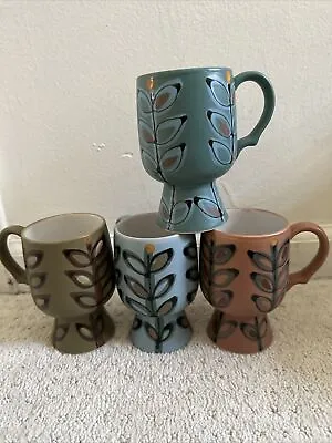 Vtg MCM Retro Mod Pedestal Coffee Tea Mugs Green Brown Blue Set Of 4 • $22