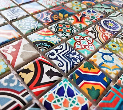 New Modern Colour Moroccan Ceramic Square Mosaic Wall Tile Geometric • £9.98
