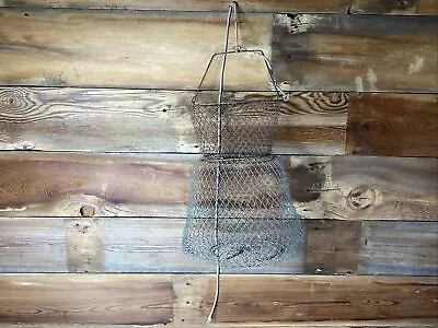 Vintage Fishing Metal Wire Keeper Net Live Bait Basket Cage Collapsible Fish • $18.99