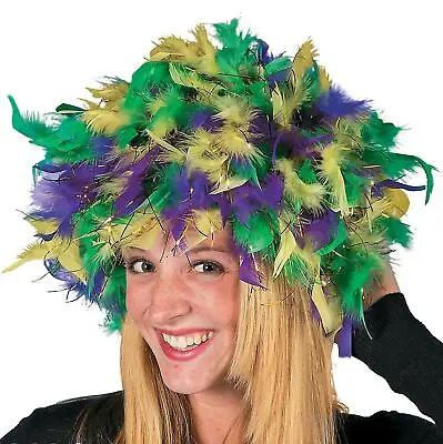$27.99 • Buy Green Purple Gold Feather Wig Headpiece Adult Size Mardi Gras Party Hat Costume