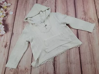 Vintage Havana Women's White Beach Sweater Cropped Cotton Hoodie Size M • $13.58