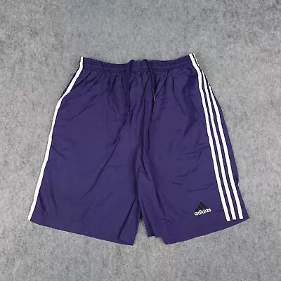 Vintage Adidas Shorts Mens Medium Blue Windbreaker Nylon Track Soccer Stripe 90s • $29.95