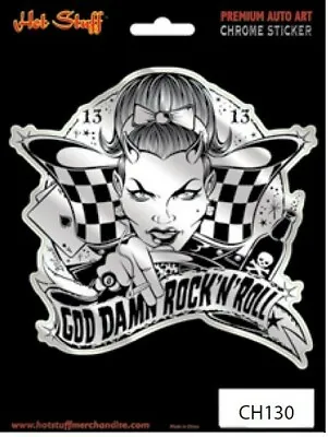 Bad Girl Racing Flag Car Sticker - God Damn Rock And Roll - Fun - Tattoo Art - A • £4.32