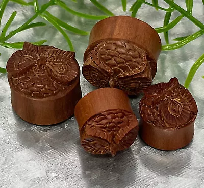 PAIR Carved Owl Red Saba Wood Plugs Gauges Body Jewelry 18mm 22mm Or 24mm  • $19.95