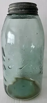 Ball Mason #1 Smoky Aqua Canning Jar Half Gallon Size With Lid Vintage • $99.99