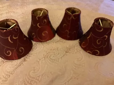 Mini Chandelier Lamp Shades 5  Set Of 4 Clip-on Satin Burgandy Gold Embroidered • $16.50