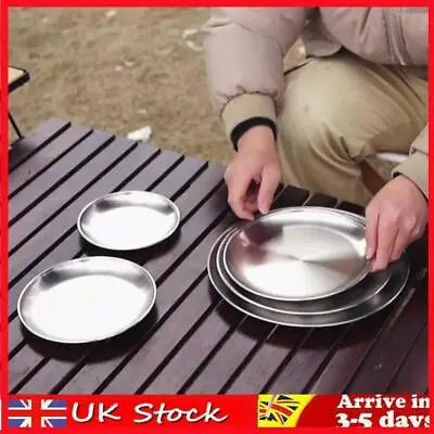 Stainless Steel Plates Metal Dinner Dishes For Outdoor Camping (Diameter 14cm) • £5.19