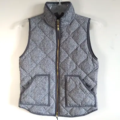 J Crew Womens Puffer Vest Gray/Ivory Herringbone Full Zip  Down Fill  Size Small • $13.95