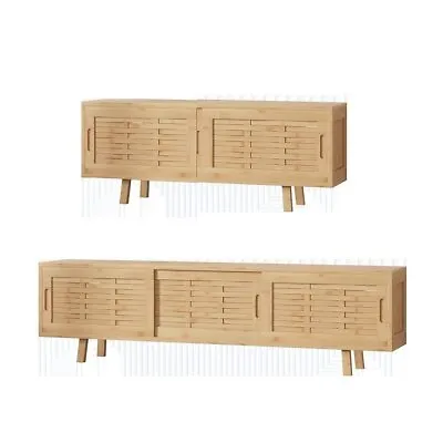$159 • Buy Bamboo European Style TV Cabinet Entertainment Unit Stand With Bamboo Storage Dr
