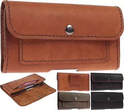 Handcrafted Leather Waist Pouch Case Cover With 2 Card Pockets For Mobile Phones • £36.53