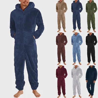 Mens Teddy Bear Fleece Hooded Jumpsuit Women 1Onesie Loungewear Bathrobe PJs. • £26.39