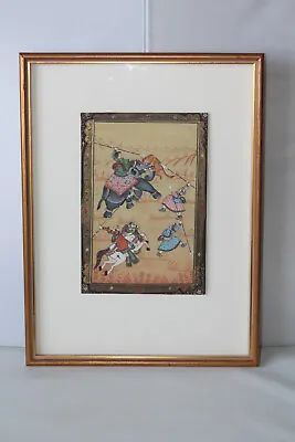 Vintage Hand Painted Mughal Framed Hunting Scene Tiger • £55