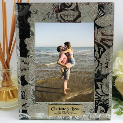 $47 • Buy Personalised Engagement Frame 5x7 Photo Glass Golden Glitz - Made To Order Cu...