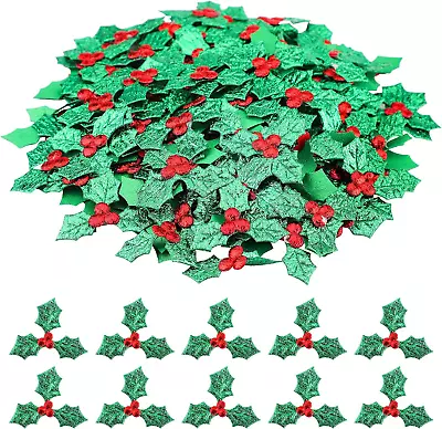 Artificial Holly Berries With Green Leaves 200Pcs Christmas Holly Berry For And • £6.13