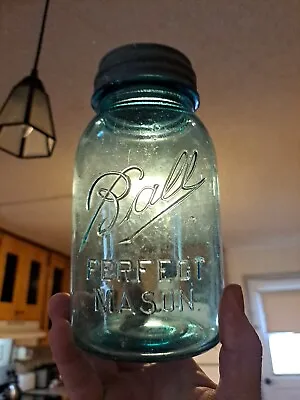 Vintage Aqua Ball Perfect Mason Quart Jar W/ Lid • $21.50