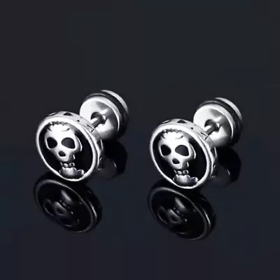 Skull Ear Stud Screw Back Earrings Men's Punk Gothic Retro Rock Jewelry Gift • $9.97