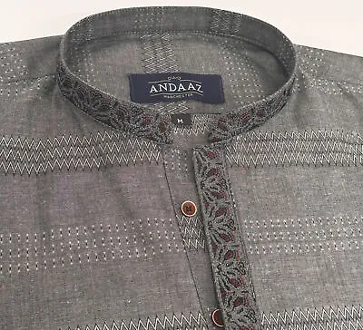 Men's Kurta Grey 2 With Placket Embroidery • £25