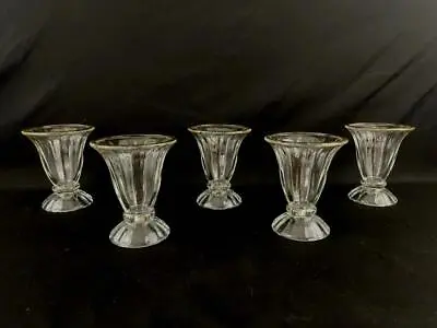 Set Of 5 Vintage Libbey Footed Ice Cream Sundae Glasses With Gold Rim • $47.50